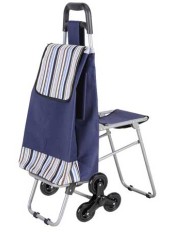 Сумка-тележка хозяйственная С302 Полоски с сиденьем, на колесах