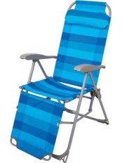 Шезлонг кресло складное для отдыха Ника К3 цвет синий, с подножкой и подголовником
