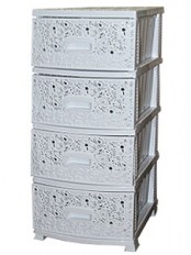 Комод пластиковый с 4 ящиками белый "Ажур" для вещей, Росспласт