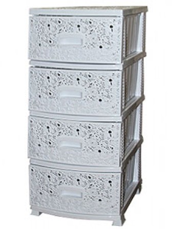 Комод пластиковый с 4 ящиками белый "Ажур" для вещей, Росспласт