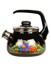 Чайник эмалированный  3 л, Стальэмаль 4с209я, Вологда черный, со свистком