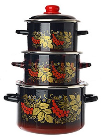 Набор кастрюль эмалированных (2 л, 3 л, 5,5 л) л, Стальэмаль 7КВ191М, Рябина, черный