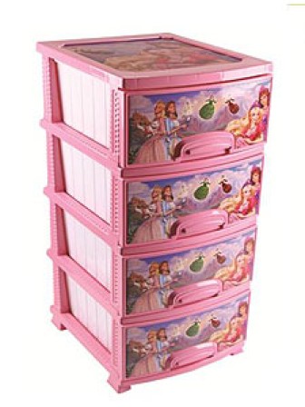 Комод детский пластиковый с четырьмя ящиками РП-421 ДЕКОР Принцесса розовый