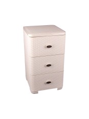 Комод пластиковый Плетенка М2429, 3 ящика, слоновая кость