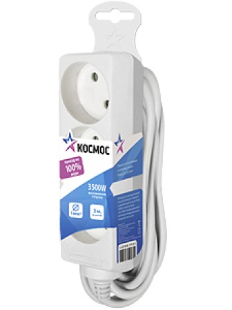 Сетевой фильтр КОСМОС бытовой 3м, ПВС 2х1, 3 гнезда 16А
