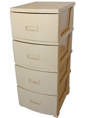 Комод пластиковый с 4-мя ящиками ДЕКОР "Ротанг" бежевый, Росспласт