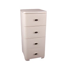 Комод пластиковый Плетенка М2430, 4 ящика, слоновая кость