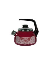 Чайник эмалированный  3 л, Стальэмаль 4с209я, Вологодское кружево вишневый, со свистком