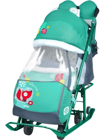 Санки-коляска Ника детям 7-2 НД7-2, с лисичкой изумрудный