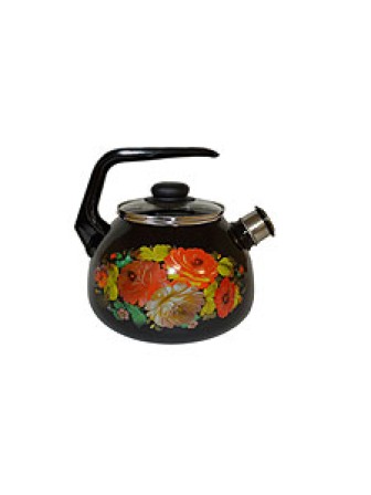 Чайник эмалированный  3 л, Стальэмаль 4с209я, Жостово черный, со свистком