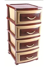 Комод с 4-мя ящиками пластиковый для вещей РП-411 ДЕЛЬФИН, бежевый/коричневый